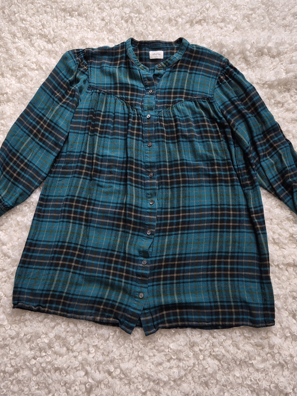 Wilfred Free Aritzia Teal Plaid Button Down Blouse Dark Academia Coquette Small - Picture 3 of 10